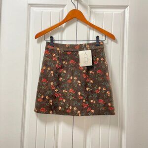 NWT Floral Corduroy A-Line Mini Skirt Brown - XS